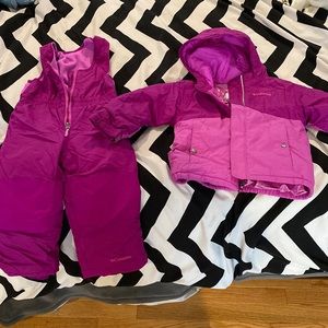 Columbia snow bib and jacket.